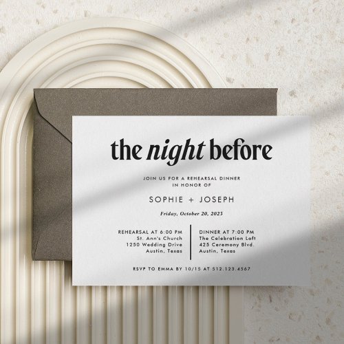 Modern Text  The Night Before Rehearsal Dinner Invitation