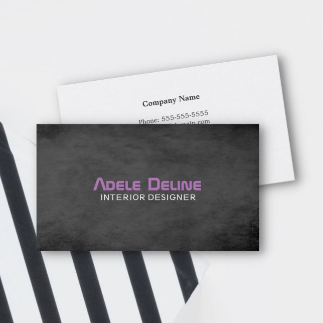 Modern Texture Dark Grey Purple Interior Designer Business Card (Creator Uploaded)