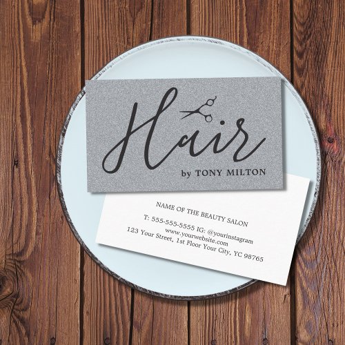 Modern Texture Grey Black Scissors Bold HairSalon Business Card