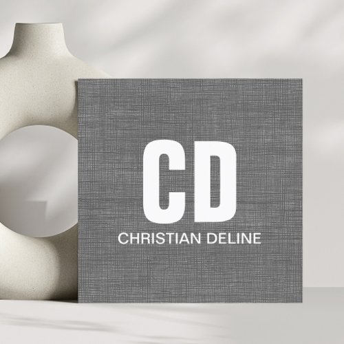 Modern Texture Grey White Bold Monogram Square Business Card
