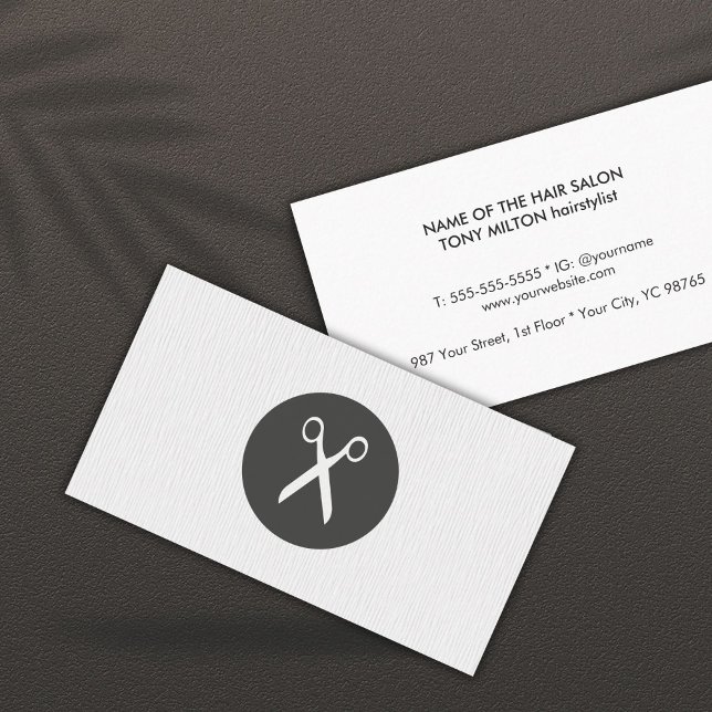 Modern Texture White Scissor Hairstylist Business Card (Creator Uploaded)