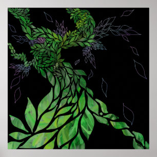 Modern textured leaves on abstract tree canvas pri poster