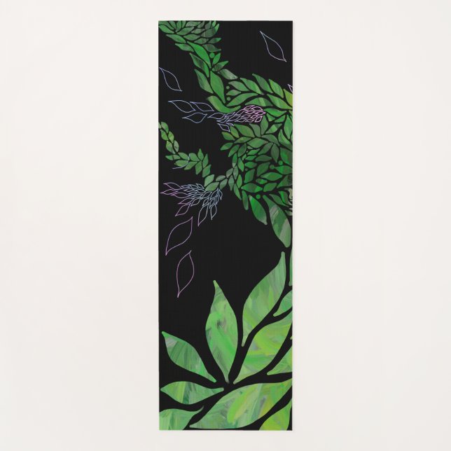 Modern textured leaves on abstract tree yoga mat (Front)