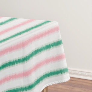 Modern textured pink green ikat stripes patten tablecloth