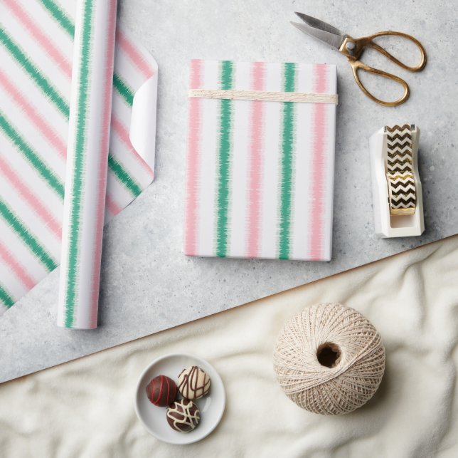 Modern textured pink green ikat stripes patten wrapping paper (Crafts)