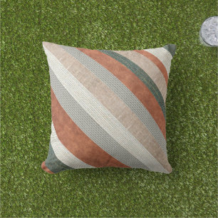 Modern Textured Stripes Of Fabric And Leather Outdoor Pillow