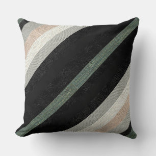 Modern Textured Stripes Of Fabric And Leather Throw Pillow