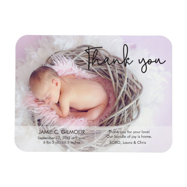 Modern Thank You Baby Arrival Announcement Magnet (Horizontal)