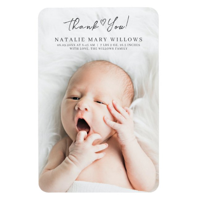 Modern Thank You Baby Photo Gifts Keepsake Magnet (Vertical)