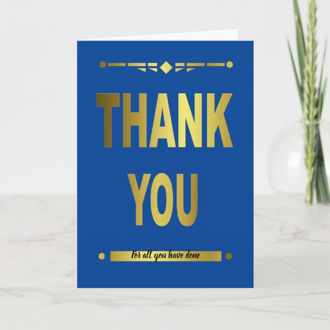 Modern Thank You Blue Gold Typography Card (Front)