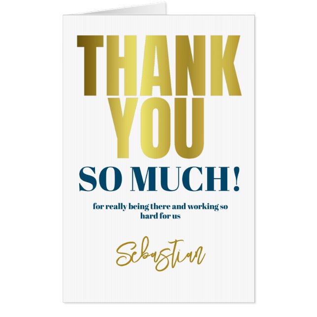 Modern Thank You Blue Gold Typography Card (Front)