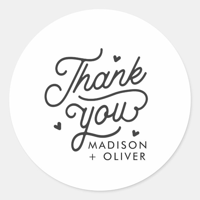 Modern Thank You Bold Typography Wedding Classic Round Sticker (Front)
