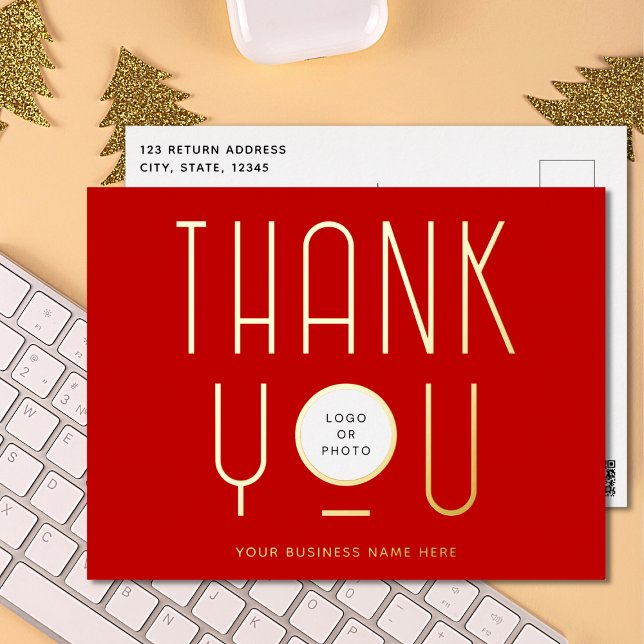  Modern Thank You Business Foil Holiday Post Card (Creator Uploaded)