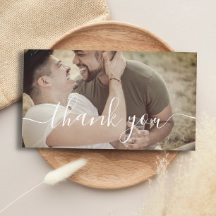 modern thank you calligraphy gay wedding photo note card