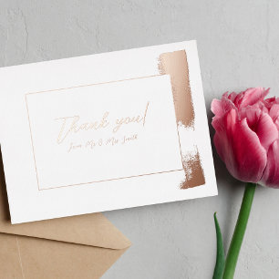 Modern Thank You Card with Rose Gold Paint Stripe