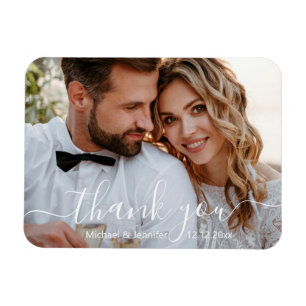 modern thank you chic handwriting wedding photo magnet