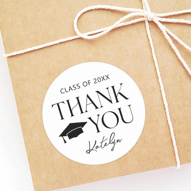 Modern Thank You Class of 2026 Graduation Party Classic Round Sticker (Creator Uploaded)