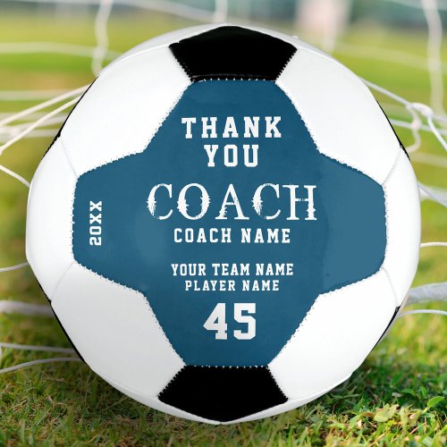 Modern Thank you Coach Name Team Number Soccer Ball