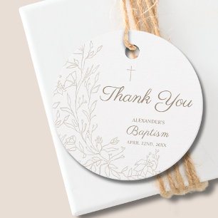 Modern Thank You Cross Floral Christian Baptism Favor Tags