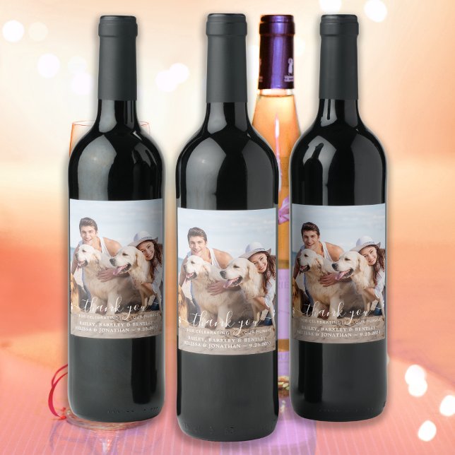 Modern Thank You Custom Pet Photo Dog Wedding Wine Label (Creator Uploaded)