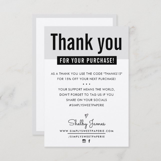 MODERN THANK YOU customer insert cute black kraft (Front/Back)