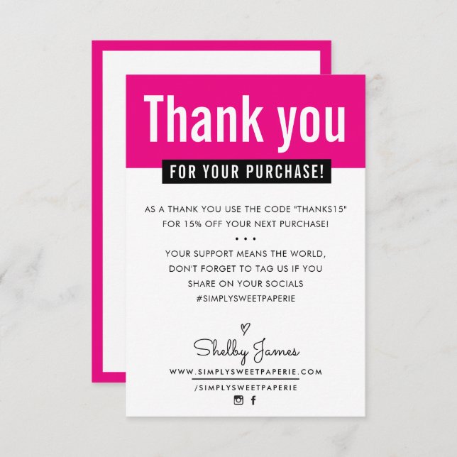MODERN THANK YOU customer purchase insert pink (Front/Back)