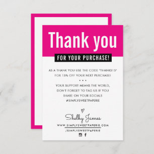 MODERN THANK YOU customer purchase insert pink