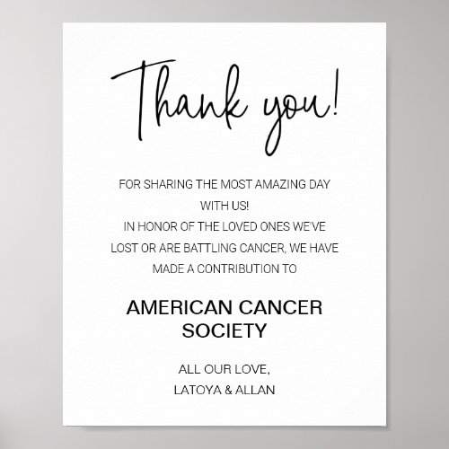 Modern Thank You Donate To Charity Wedding Poster