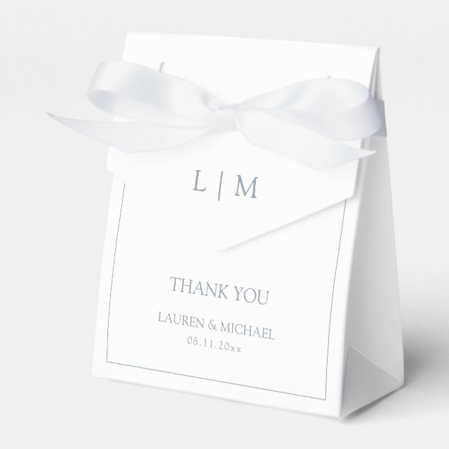 Modern Thank You Dusty Blue Monogram Wedding Favor Boxes (Front Side)
