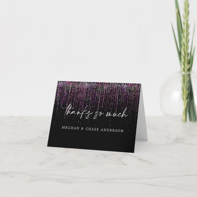 Modern Thank You Edgy Magenta Glitter Card (Front)