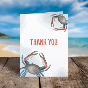 Modern Thank You Elegant Blue Crab Watercolor Card