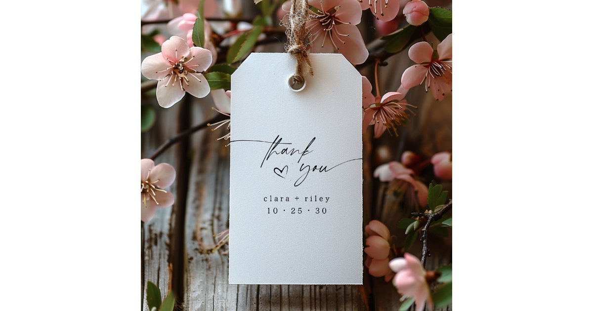 Modern Thank You Elegant Script Heart Wedding Gift Tags | Zazzle