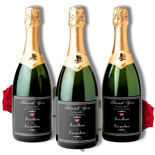 Modern Thank You Favor Script Name Wedding      Sparkling Wine Label (Modern Script Names Thank You Wedding Wine Labels.)