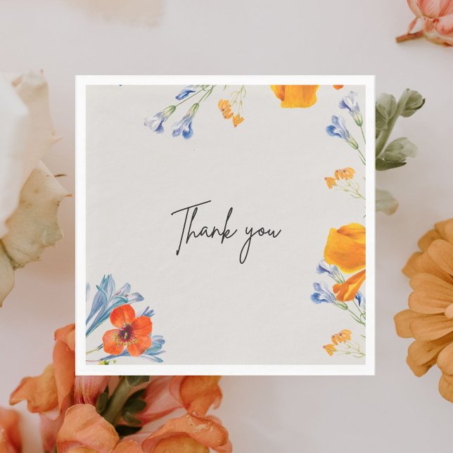  Modern Thank You Floral Nastartium Blue Botanical Napkins (Creator Uploaded)