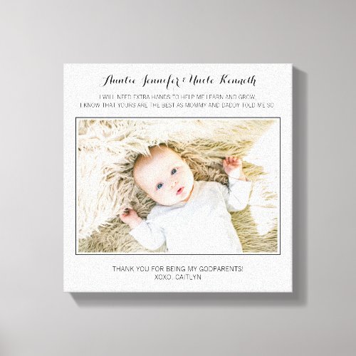 Modern Thank You For Being My Godparents Photo Canvas Print