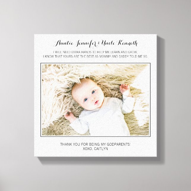 Modern Thank You For Being My Godparents Photo Canvas Print (Front)