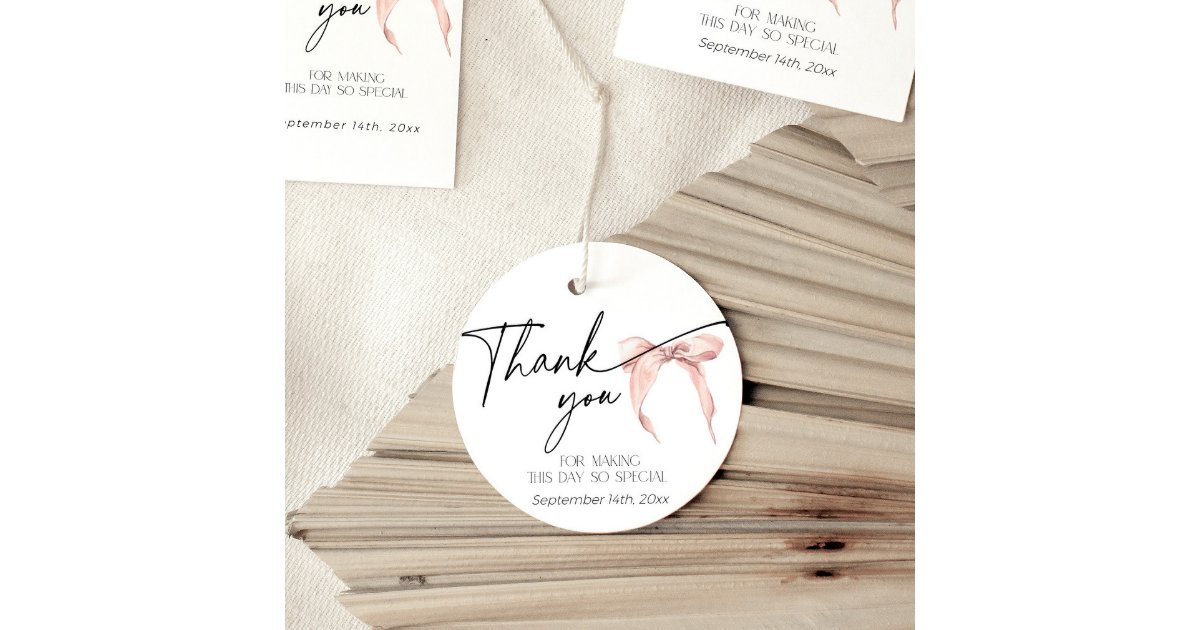 Modern Thank You for Bridal Shower with pink bow Favor Tags | Zazzle