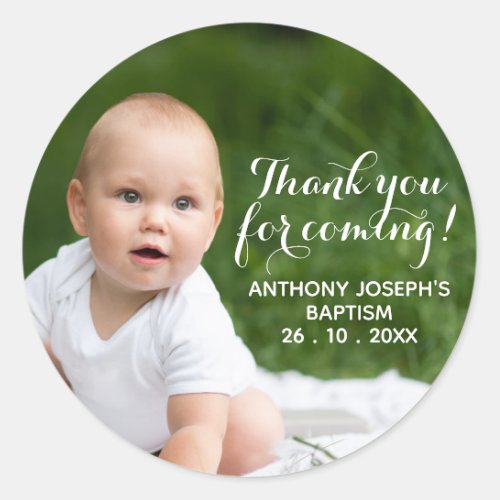 Modern THANK YOU FOR COMING Baptism Classic Round Sticker