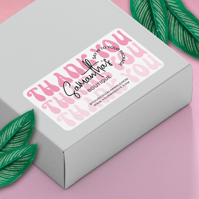Modern Thank You For Purchase Retro Pink Shipping Label (Creator Uploaded)
