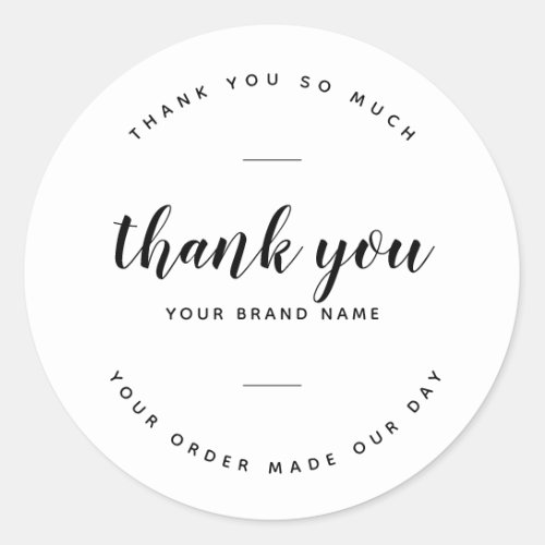 Modern thank you for your order packaging  classic round sticker
