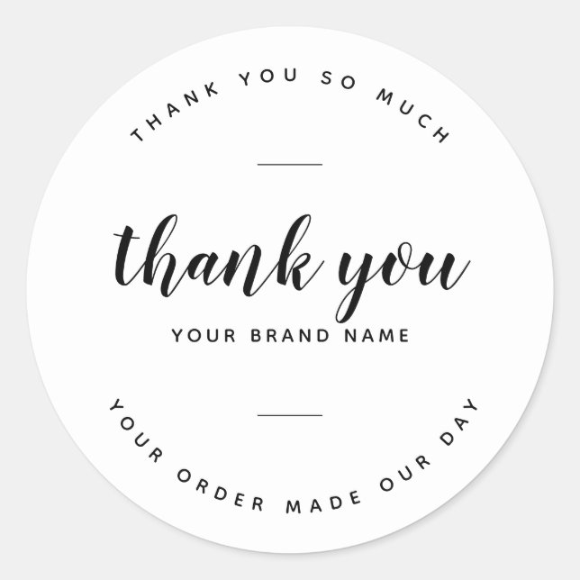 Modern thank you for your order packaging  classic round sticker (Front)