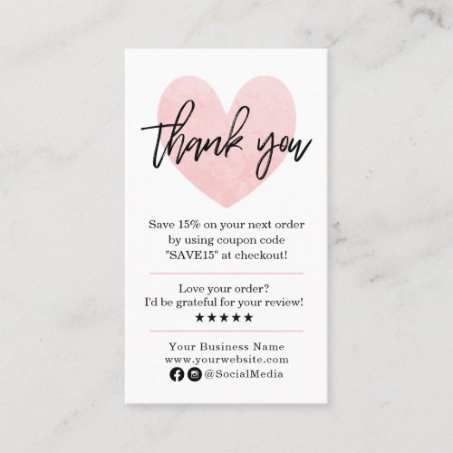 Modern Thank You For Your Order Pink and Black Business Card