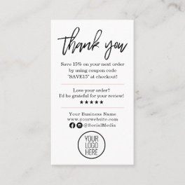 Modern Thank You For Your Order with Logo Business Card
