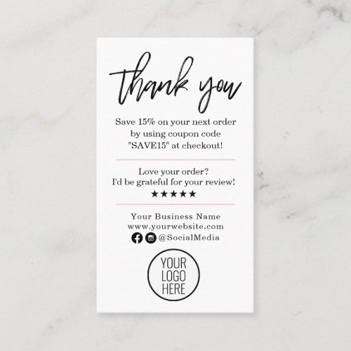 Modern Thank You For Your Order with Logo Business Card