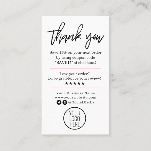 Customizable Modern Thank You For Your Order with Logo Business Card