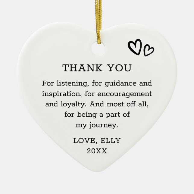 Modern Thank You Friend Black and White Heart Ceramic Ornament (Front)