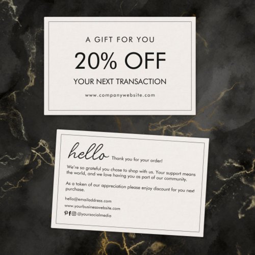 Modern Thank You Gift Discount Voucher Hello Beige Business Card