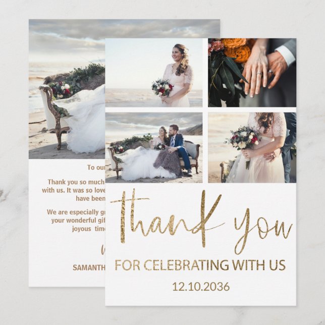 Modern Thank You Gold & White Wedding (Front/Back)