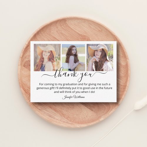 modern thank you  graduation 3 photos collage  note card