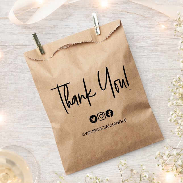 Modern thank you handlettered script Social Handle Favor Bag (Clipped)